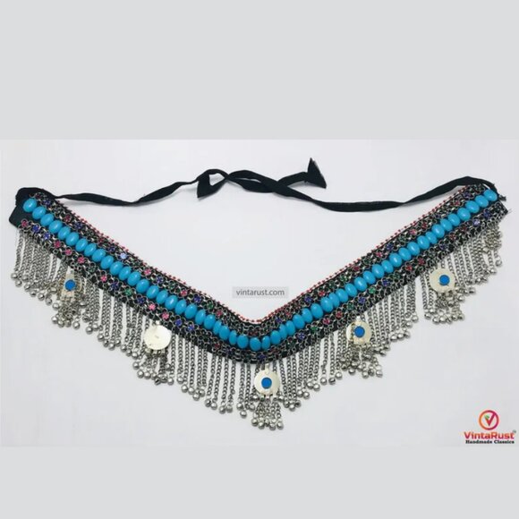 Handmade Kuchi Belt: Turquoise Stones, Bells, Boho Belly Dance Jewelry main image 5